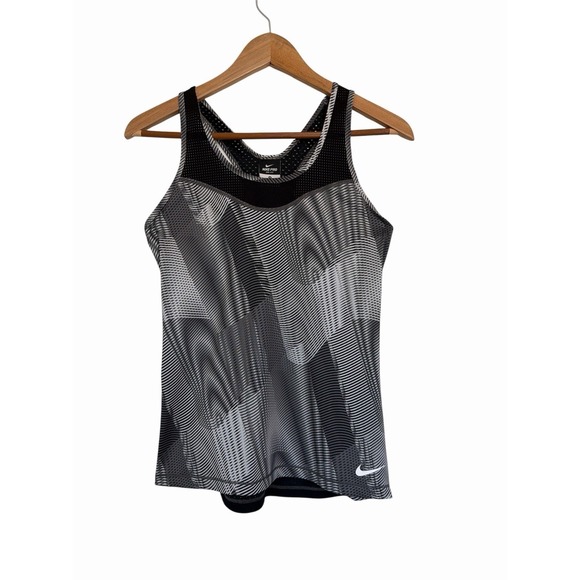 Nike Tops - Nike Pro Dri-FIT‎ Womens Racerback Tank Top Black Gray Geometric Mesh Size M